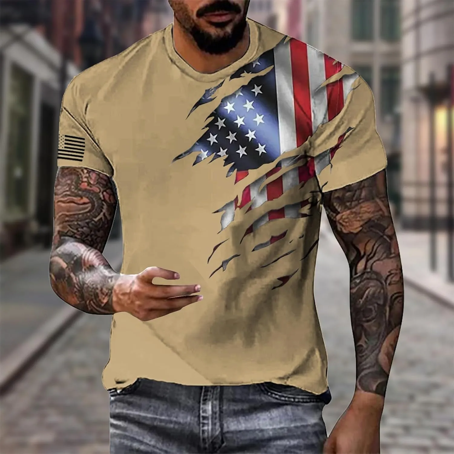 Mens Short Sleeve USA T-Shirt : Super Soft Premium Fabric Loose Fit Comfortable Daily Tees