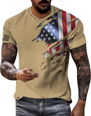 Mens Short Sleeve USA T-Shirt : Super Soft Premium Fabric Loose Fit Comfortable Daily Tees