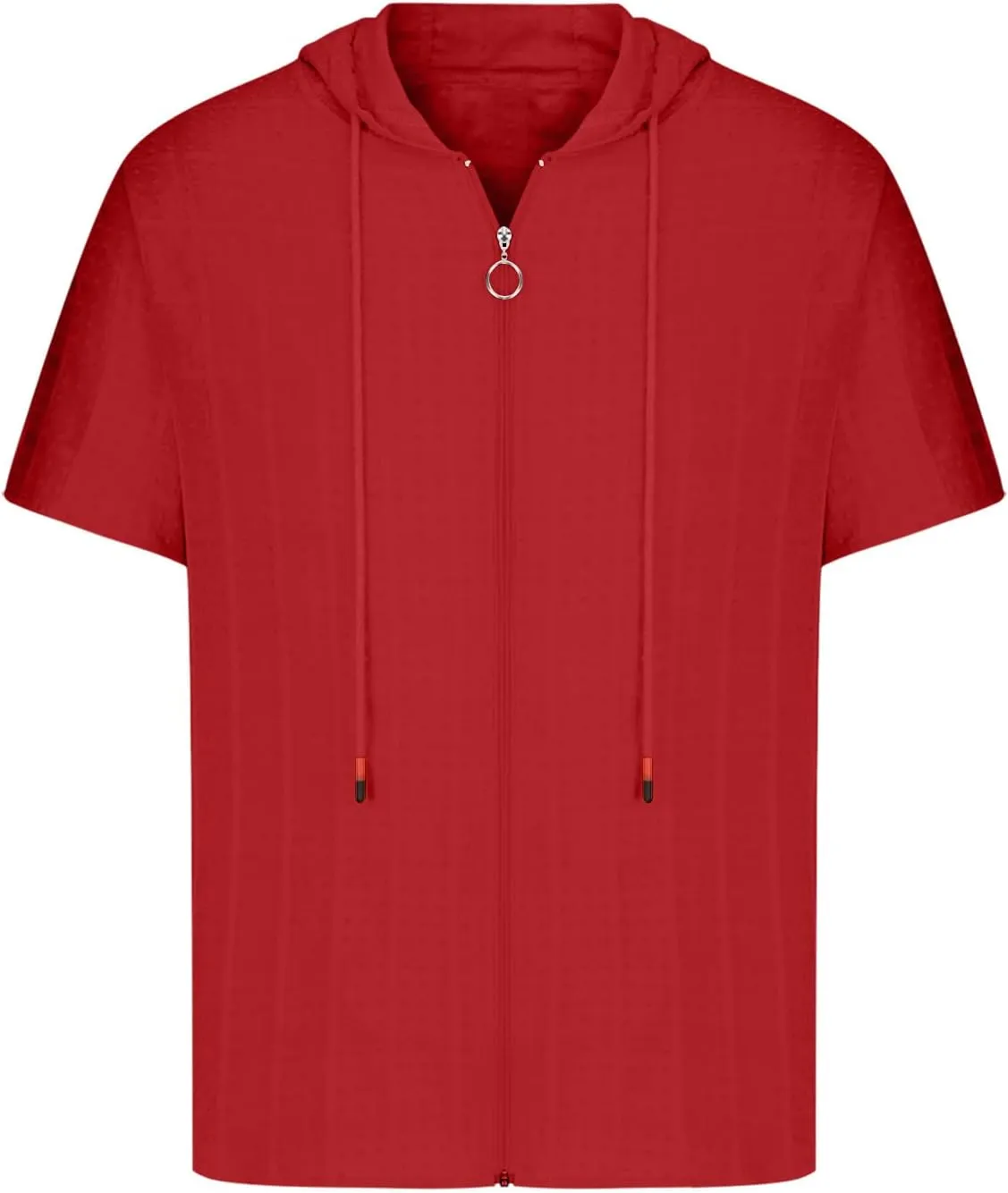 Mens Slim Fit Short Sleeve Hoodie - Summer Full Zip Swiss Dot Drawstring Hooded Cardigan Tops Casual Beach T Shirts
