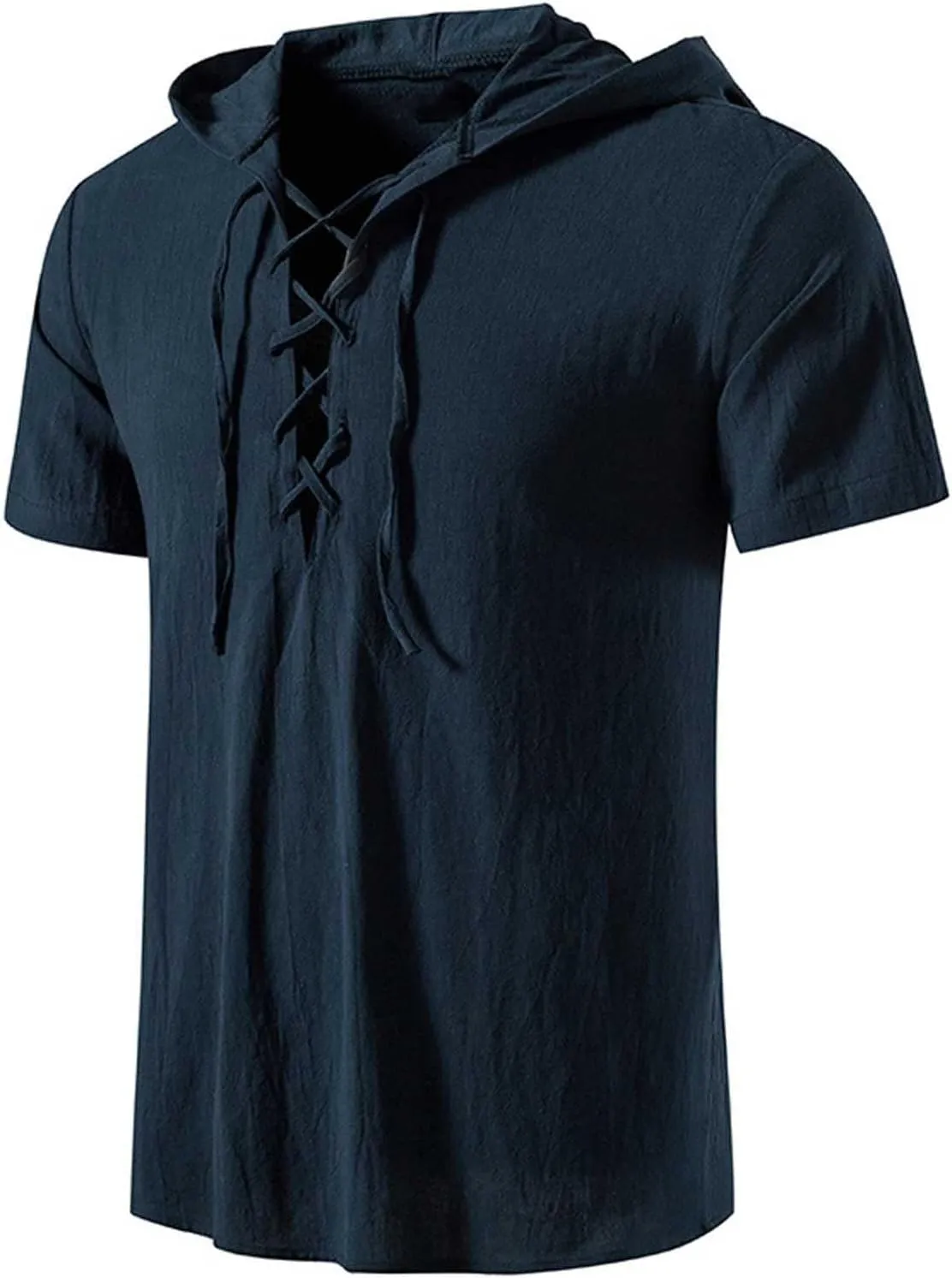 Mens Summer Cotton Linen Hoodie Fashion Drawstring T Shirts Trendy Short Sleeve Linen Tops Vacation Going Out Outfit
