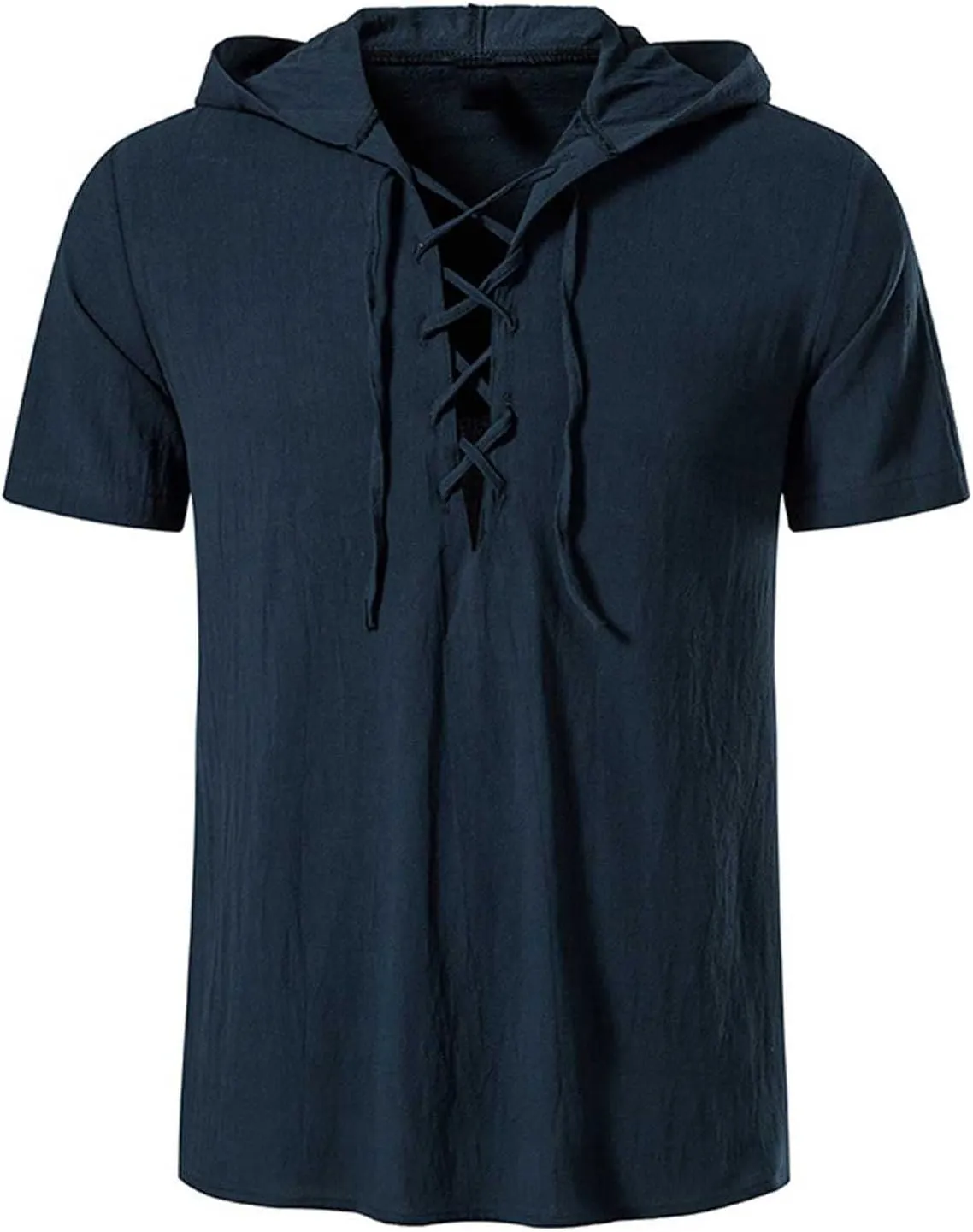 Mens Summer Cotton Linen Hoodie Fashion Drawstring T Shirts Trendy Short Sleeve Linen Tops Vacation Going Out Outfit