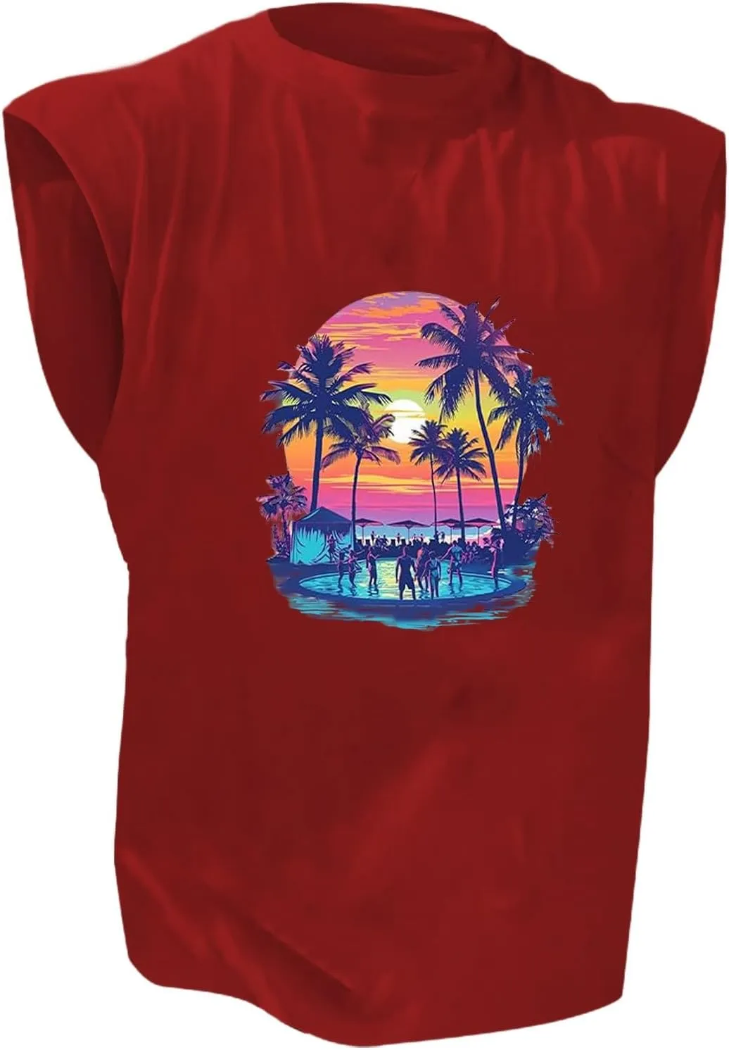 Men's Summer Tank Tops Trendy Gulf of Mexico Print Graphic Tees Tropical Coconut Print Sleeveless Beach Shirt Vests