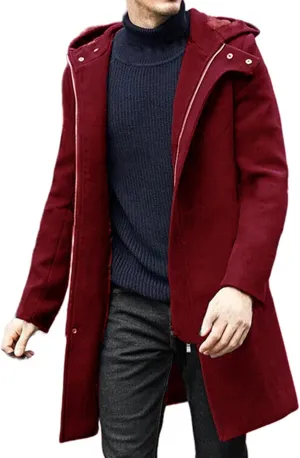 Mens Trench Coat Casual Lapel Collar Business Casual Winter Long Overcoats Fall Winter Pea Coat Zipper Hooded Jacket