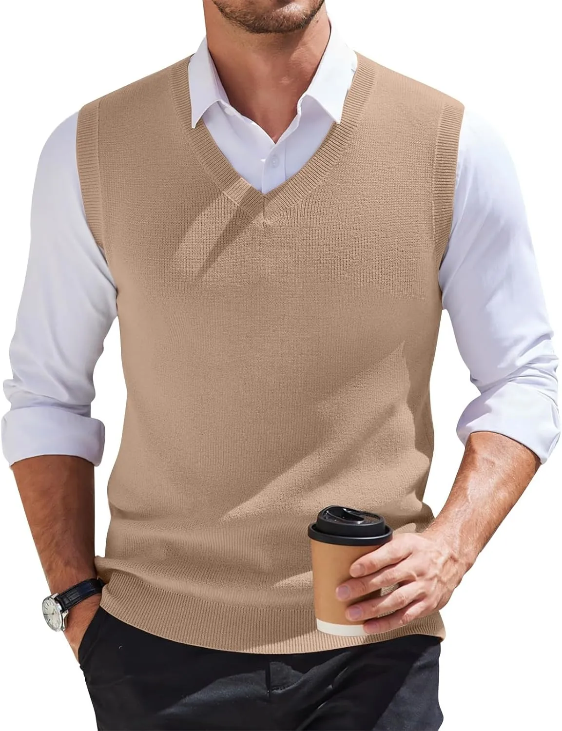 Men's Vest V Neck Sleeveless Pullover Relaxed Fit Knitted Solid Tops Business Work 2025 Lightweight Vest Sweater