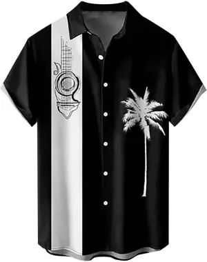 Men's Vintage Bowling Shirt Hipster Short Sleeve Button Down Hawaiian Shirts Big and Tall Summer Beach Casual Shirts