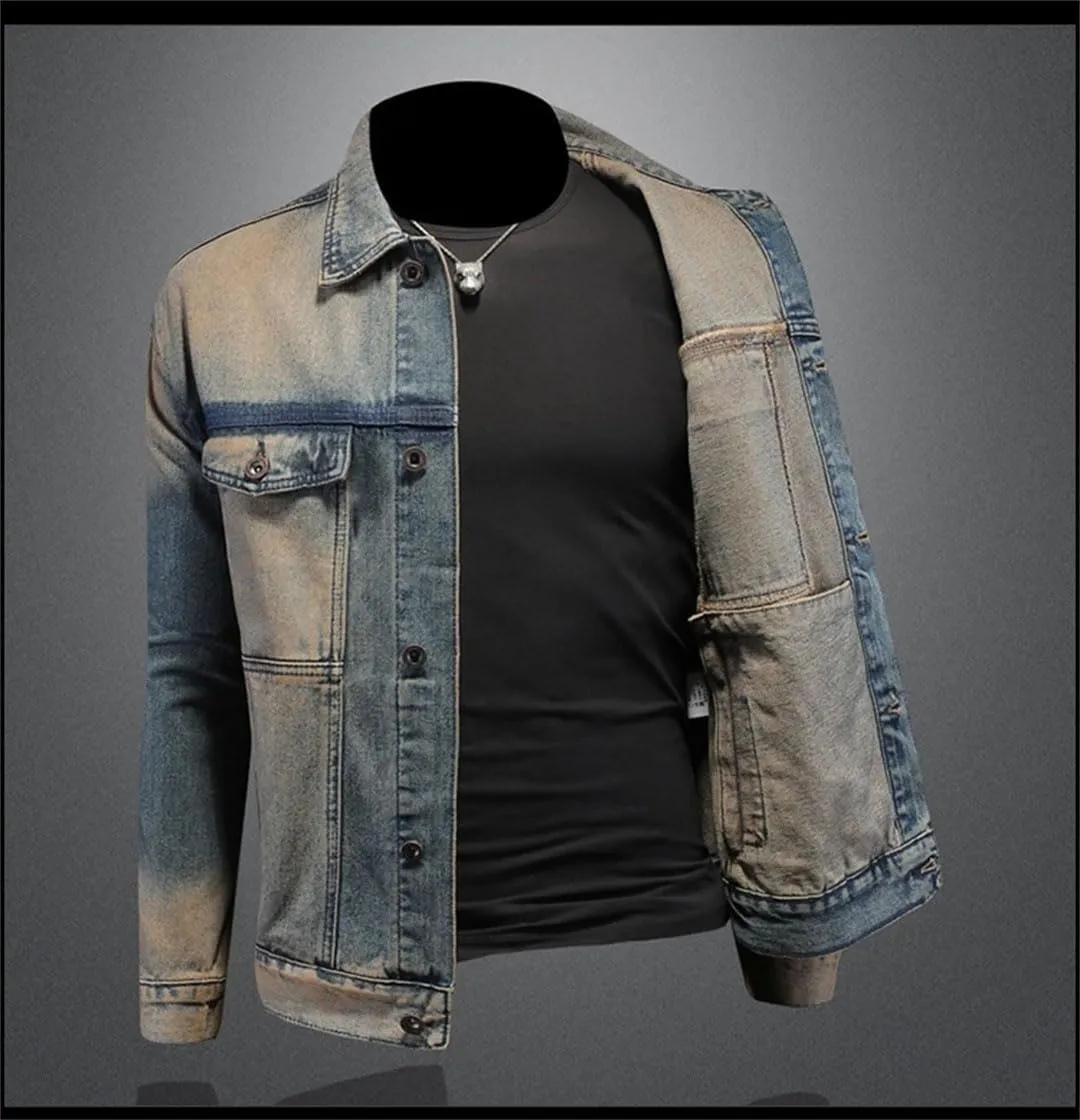 Men's Washed Vintage Denim Jacket Street Denim Clothing Casual Social Motorcycle Coats