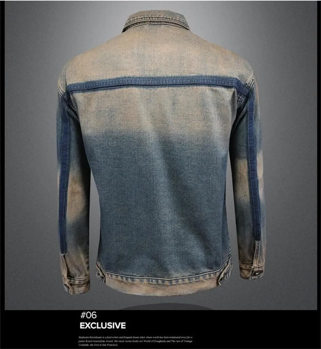Men's Washed Vintage Denim Jacket Street Denim Clothing Casual Social Motorcycle Coats