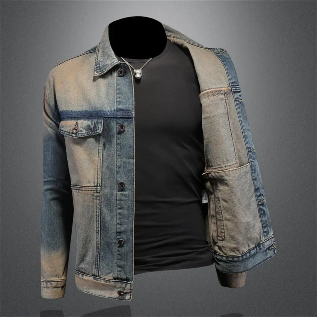 Men's Washed Vintage Denim Jacket Street Denim Clothing Casual Social Motorcycle Coats