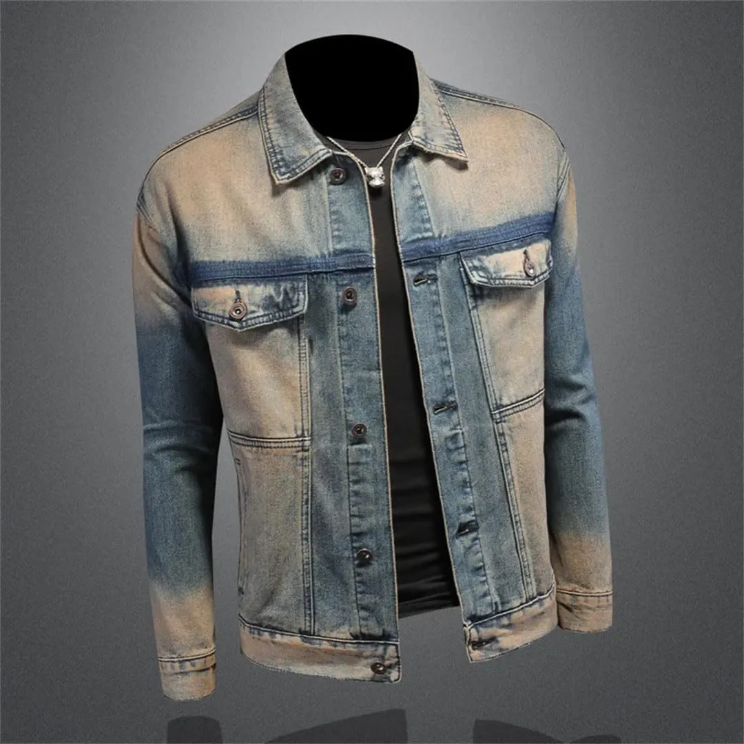 Men's Washed Vintage Denim Jacket Street Denim Clothing Casual Social Motorcycle Coats