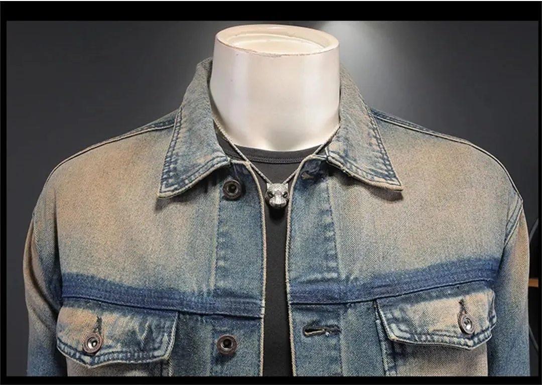 Men's Washed Vintage Denim Jacket Street Denim Clothing Casual Social Motorcycle Coats