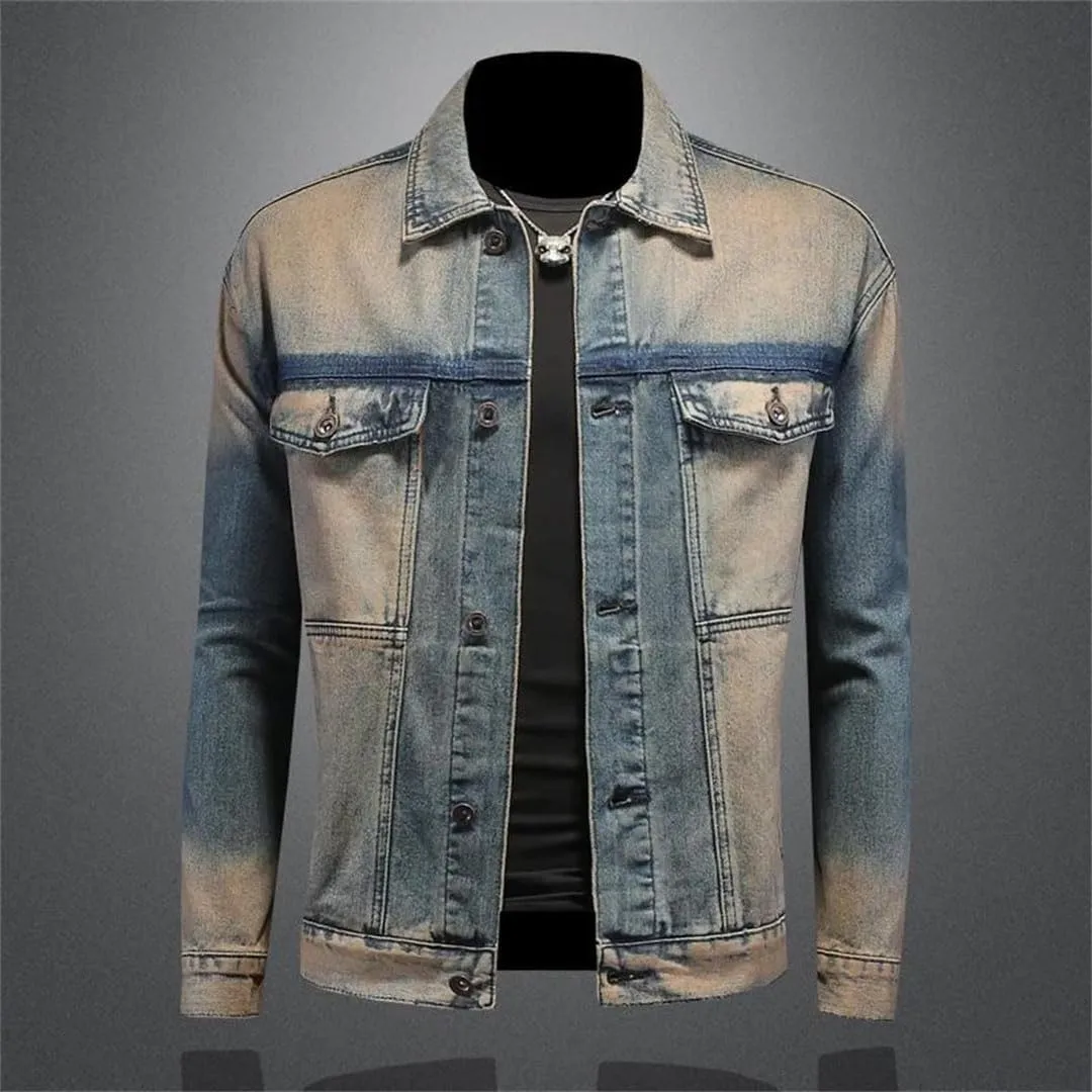 Men's Washed Vintage Denim Jacket Street Denim Clothing Casual Social Motorcycle Coats