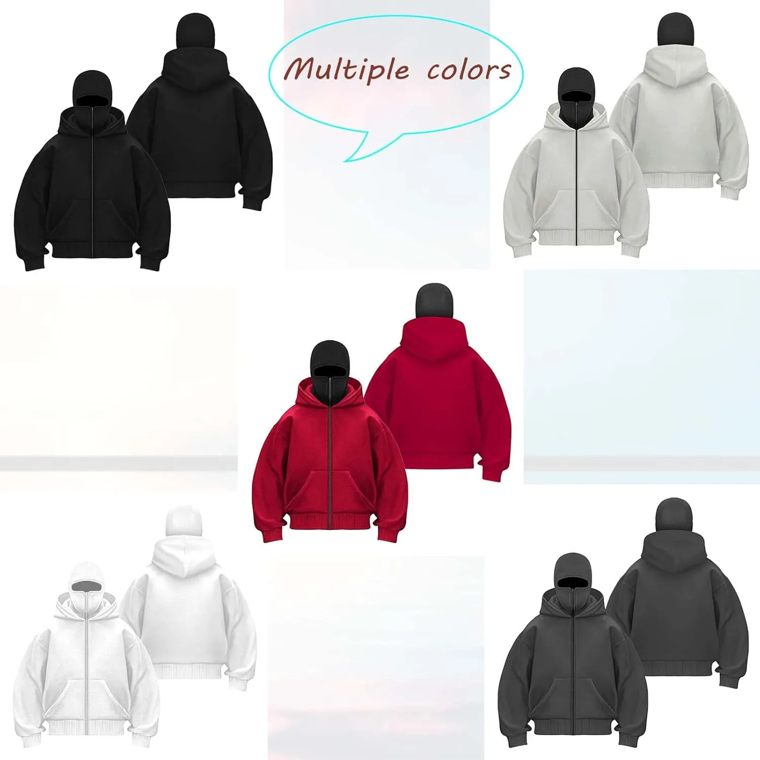 Mens Windproof Balaclava Hoodies Printing Outwear Tops Full Zip Street Wear Sport Jacket-BaiS||XXL
