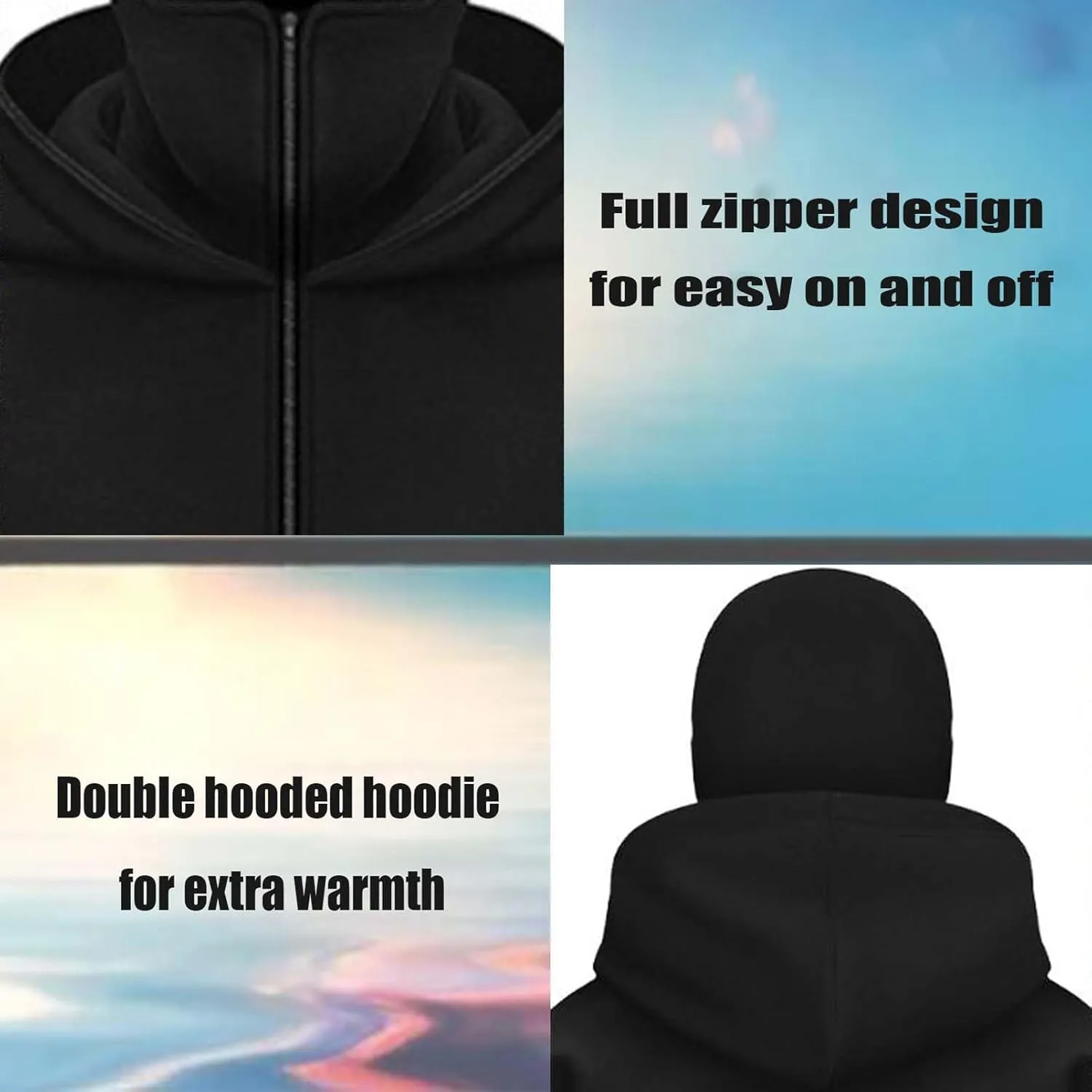 Mens Windproof Balaclava Hoodies Printing Outwear Tops Full Zip Street Wear Sport Jacket-BaiS||XXL