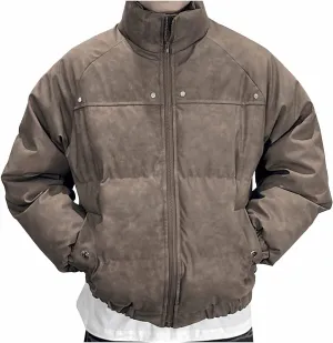 Men's Winter Puffer Jackets Down Coats Faux Leather Jacket Warm Motorcycle Outerwear Thick Padded Overcoats