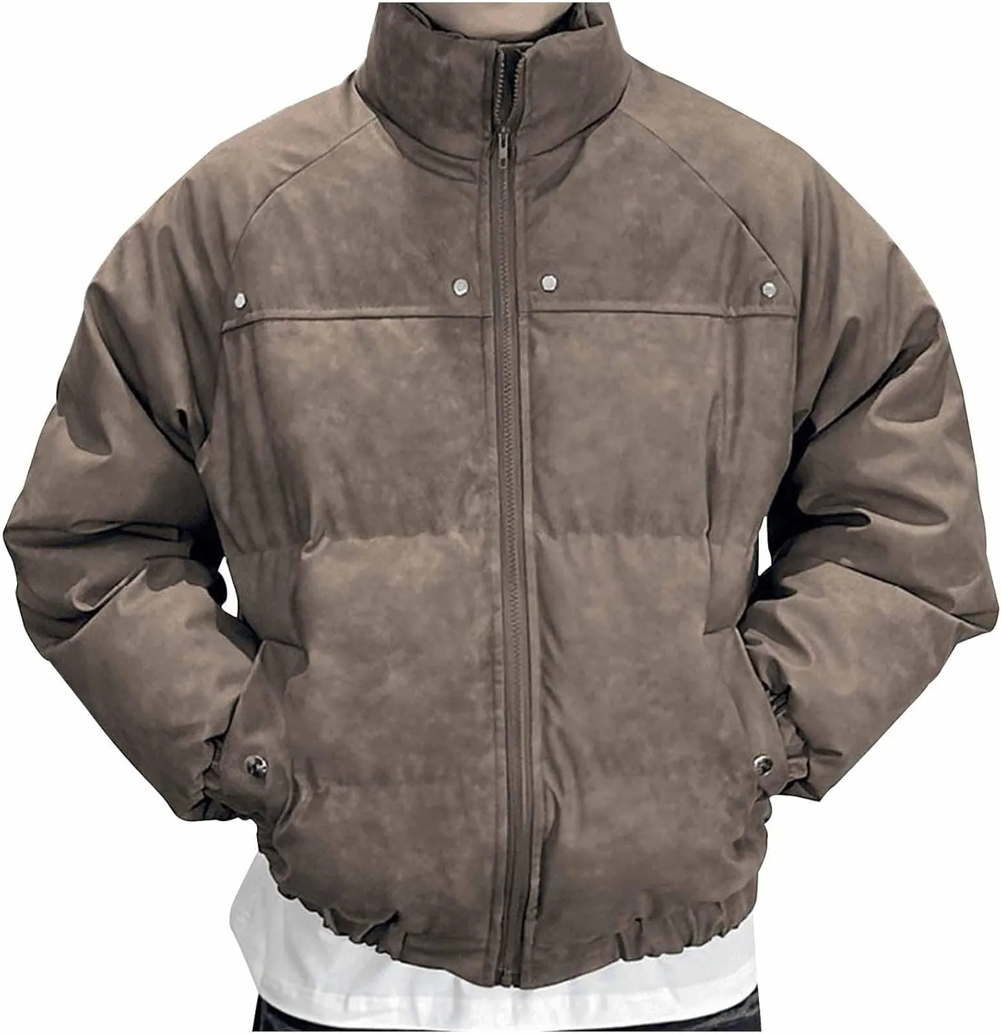Men's Winter Puffer Jackets Down Coats Faux Leather Jacket Warm Motorcycle Outerwear Thick Padded Overcoats