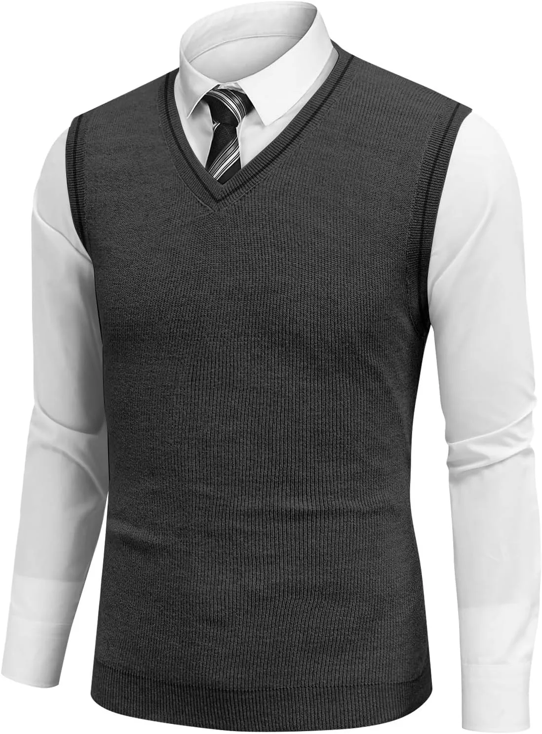 Men's Wool Blended Vest Sweater Relaxed Fit V Neck Sleeveless Knitted Pullover Slim Fit Tops