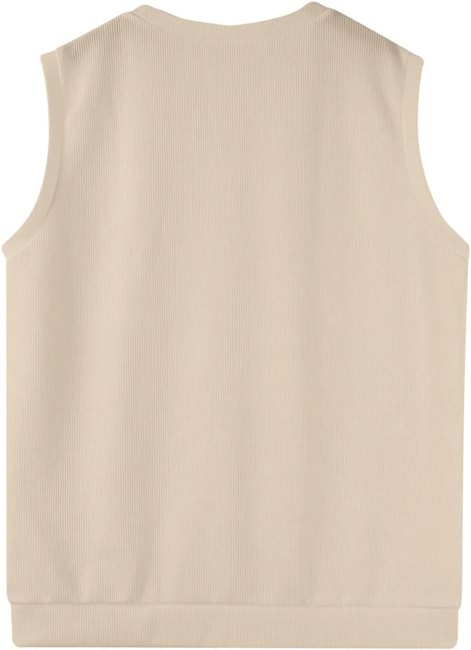 Men's Wool Blended Vest Sweater Relaxed Fit V Neck Sleeveless Knitted Pullover Slim Fit Tops
