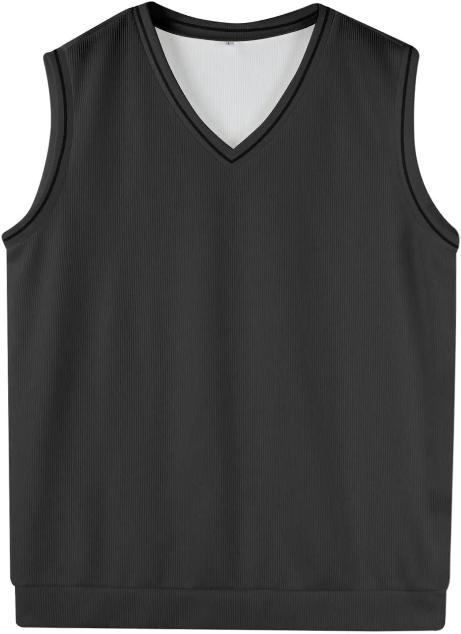 Men's Wool Blended Vest Sweater Relaxed Fit V Neck Sleeveless Knitted Pullover Slim Fit Tops