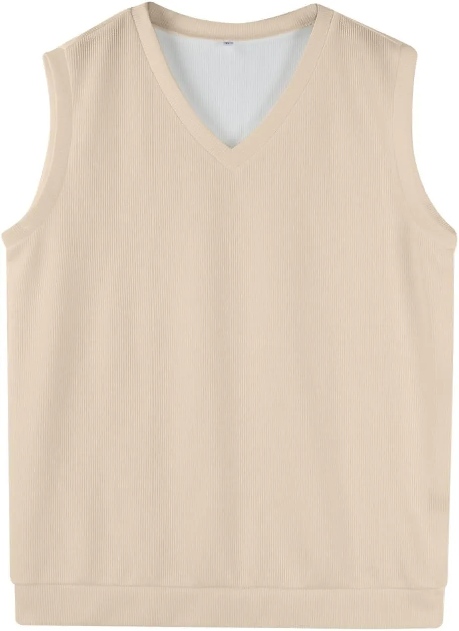 Men's Wool Blended Vest Sweater Relaxed Fit V Neck Sleeveless Knitted Pullover Slim Fit Tops