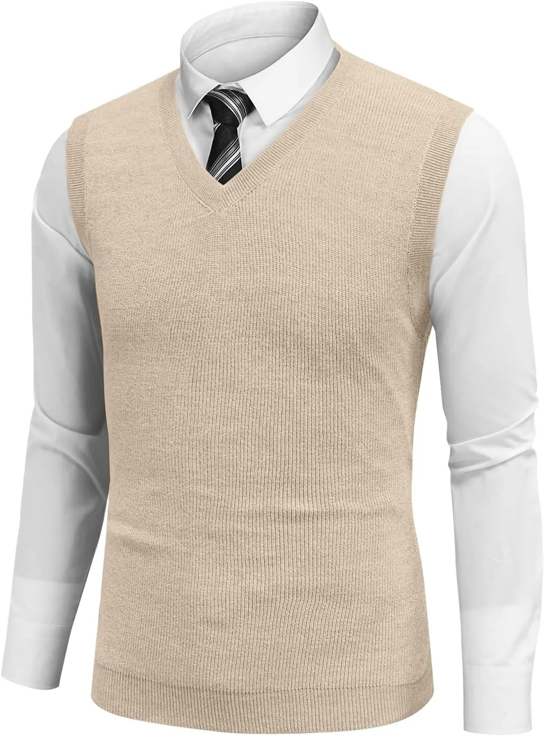 Men's Wool Blended Vest Sweater Relaxed Fit V Neck Sleeveless Knitted Pullover Slim Fit Tops