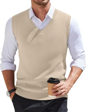 Men's Wool Blended Vest Sweater Relaxed Fit V Neck Sleeveless Knitted Pullover Slim Fit Tops