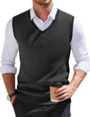 Men's Wool Blended Vest Sweater Relaxed Fit V Neck Sleeveless Knitted Pullover Slim Fit Tops