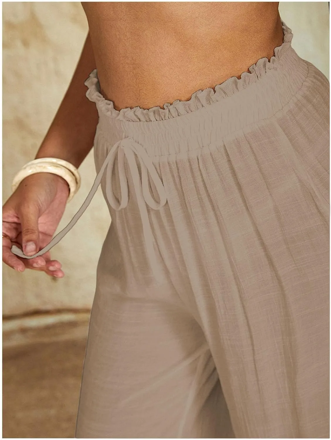 Milumia Women's Summer Linen Bathing Suit Cover Up Swim Beach Pants Sheer Wide Leg Swimsuit Coverup Pants