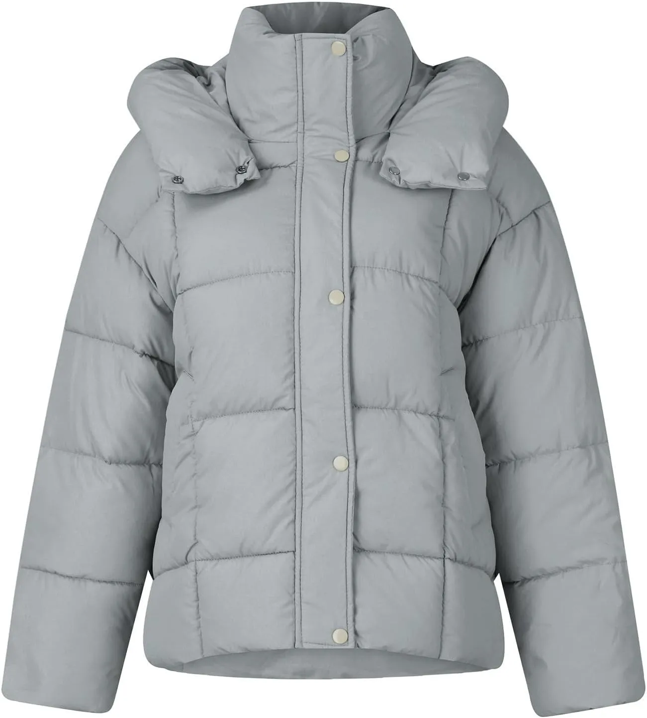 Mmoneyake Womens Hooded Quilted Puffer Jacket Full Zip Baggy Short Down Coats Padded Warm Winter Heavyweight Coat Outerwear