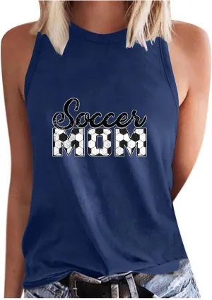 Mzkdieey Women's Soccer Mom Tank Tops Mama Shirts Game Day Tee Top Crewneck Sleeveless Summer Casual T-Shirts Blouses
