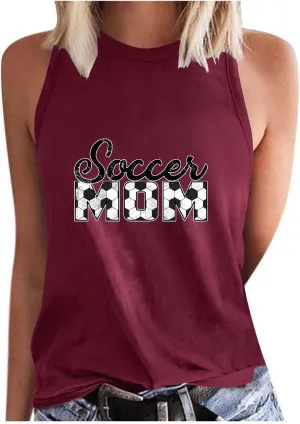 Mzkdieey Women's Soccer Mom Tank Tops Mama Shirts Game Day Tee Top Crewneck Sleeveless Summer Casual T-Shirts Blouses