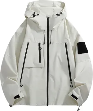 NATHGAM Men's Casual Hooded Jacket Loose Fit Long Sleeve Oversized Heavyweight Waterproof Work Windbreaker with Zipper Pocket