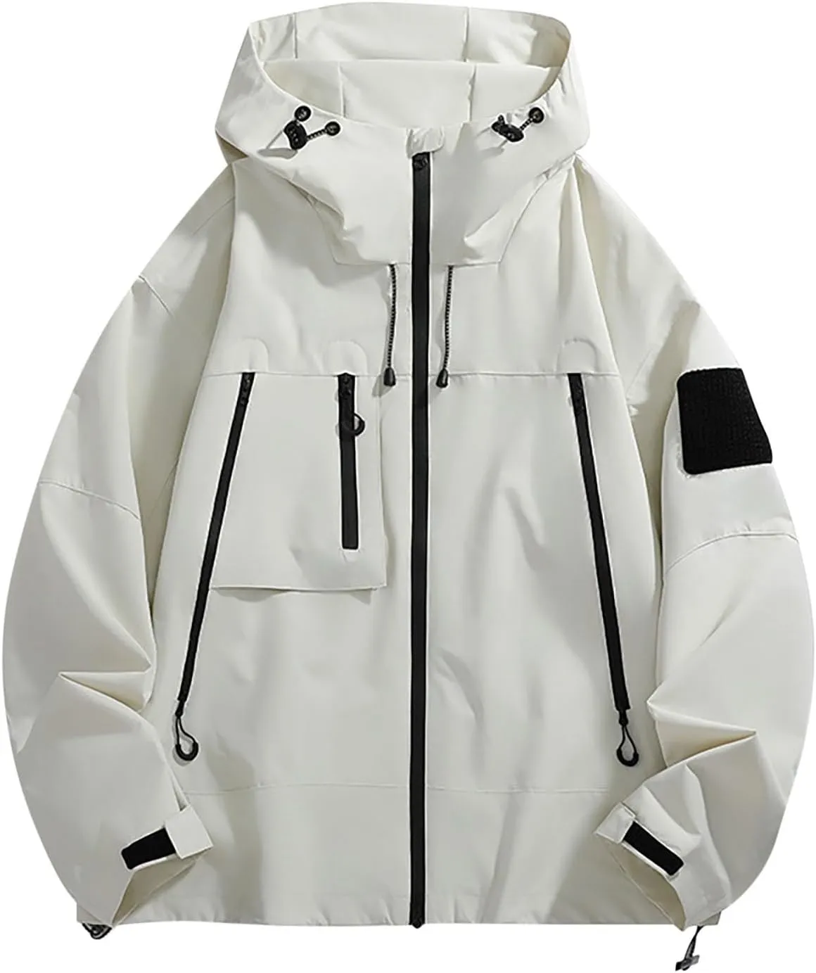 NATHGAM Men's Casual Hooded Jacket Loose Fit Long Sleeve Oversized Heavyweight Waterproof Work Windbreaker with Zipper Pocket