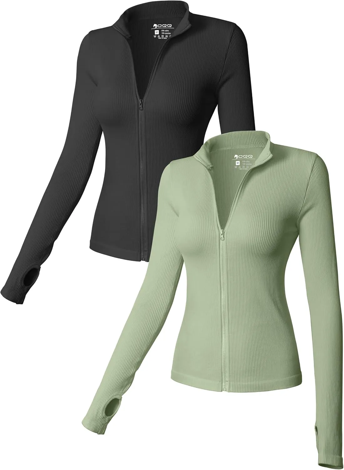OQQ Womens 2 Piece Long Sleeve Tops Stand Neck Front Zipped Stretch Fitted Underscrubs Tee Shirts Tops
