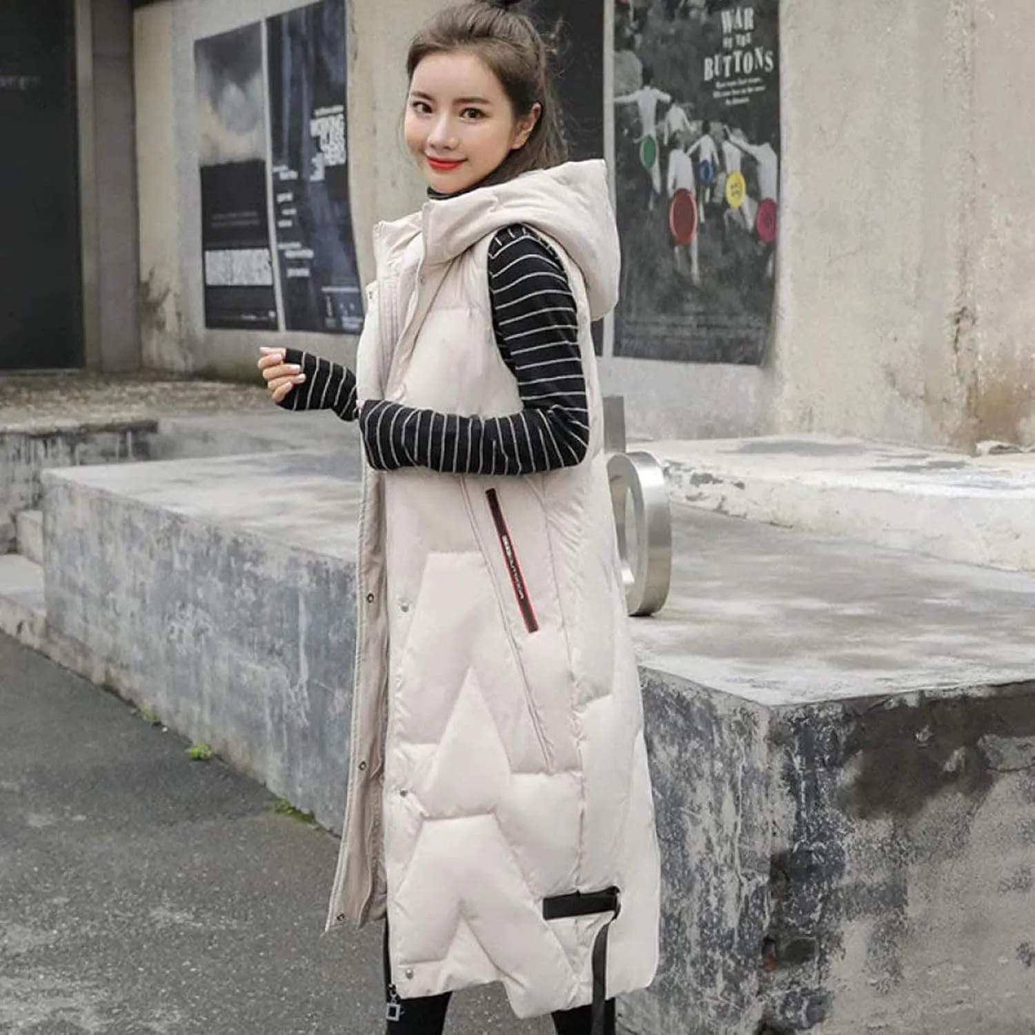 Oversized Long Puffer Jacket Vest for Women Fashion Knee Length Street Style Down Coat Casual Versatile Winter Coats