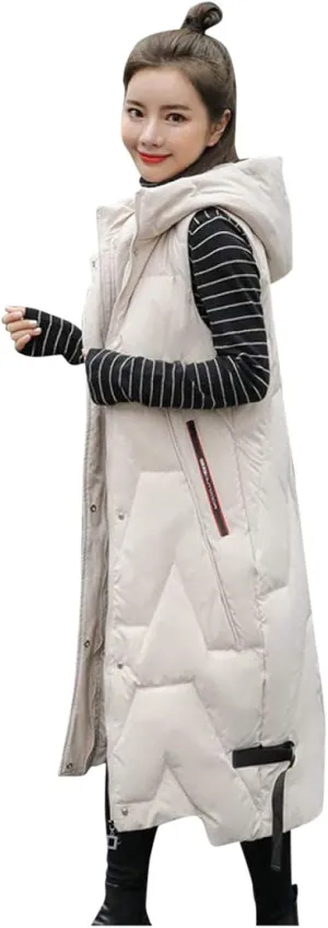 Oversized Long Puffer Jacket Vest for Women Fashion Knee Length Street Style Down Coat Casual Versatile Winter Coats