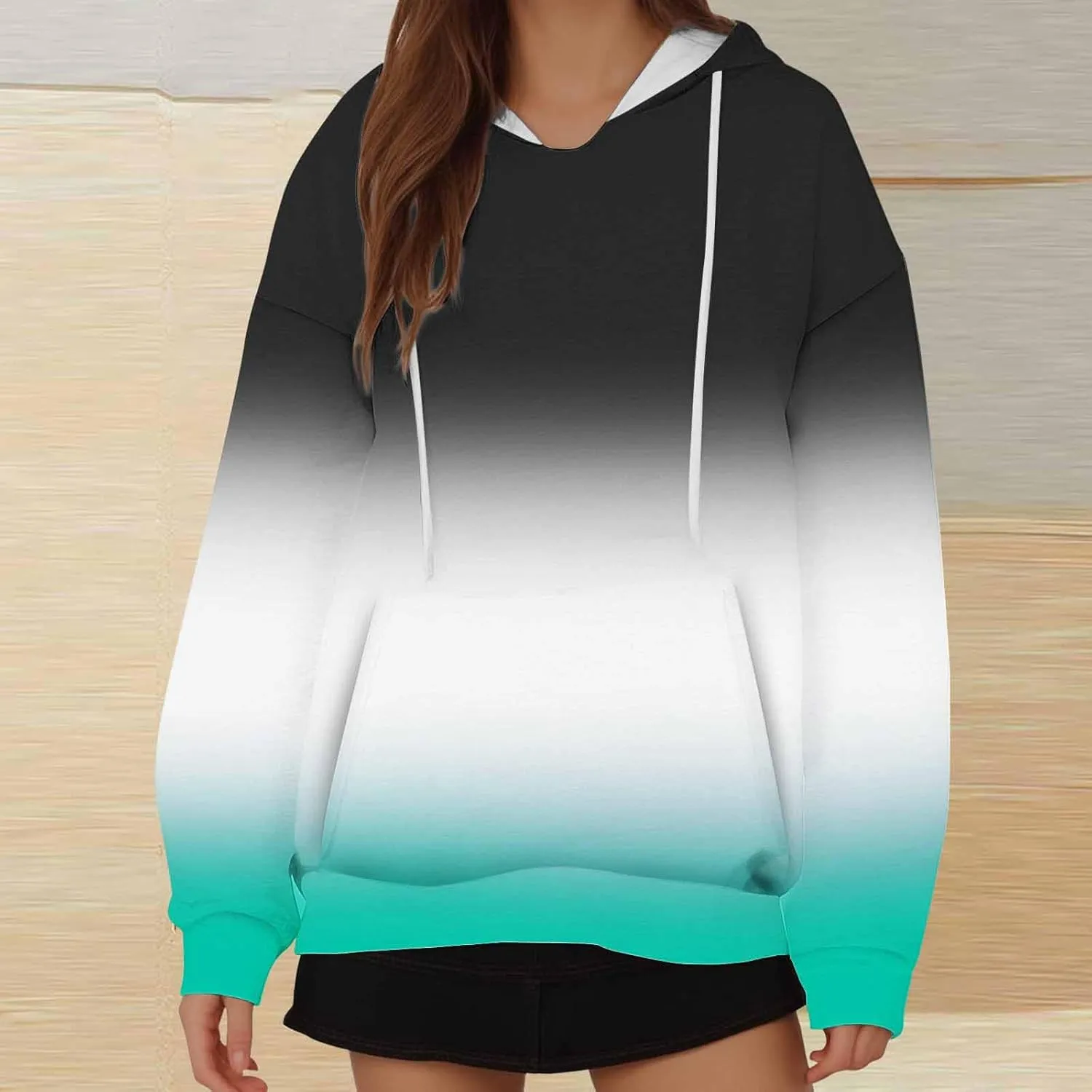 Oversized Sweatshirts for Teen Girl Trendy Gradient Colorblock Hoodies Women Drop Shoulder Long Sleeve Pullover Hoody