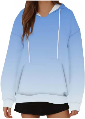 Oversized Sweatshirts for Teen Girl Trendy Gradient Colorblock Hoodies Women Drop Shoulder Long Sleeve Pullover Hoody