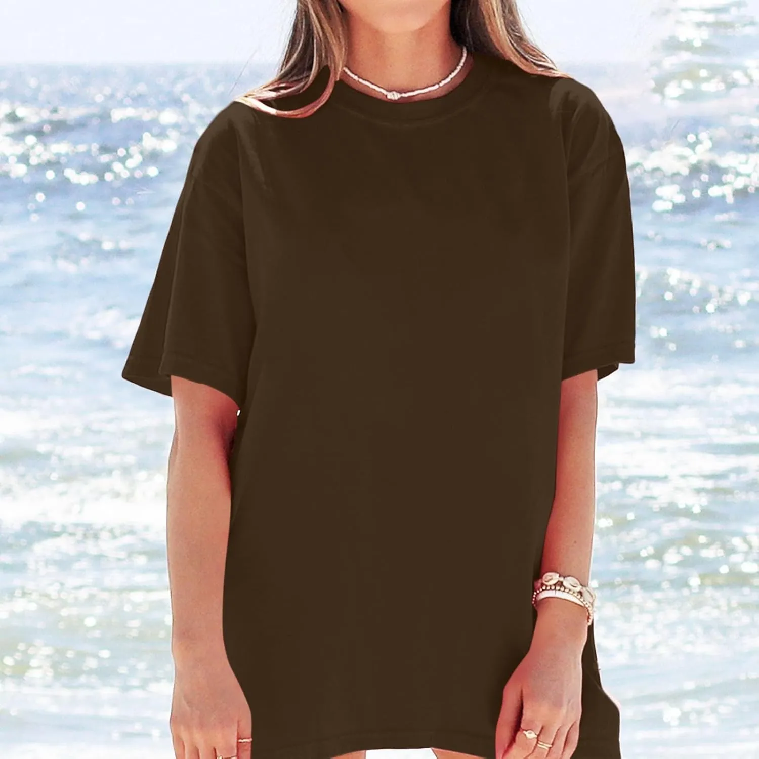 Oversized Tshirts for Women Basic Solid Loose Fit Casual Tops Crewneck Short Sleeve Summer Tees