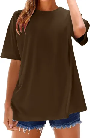 Oversized Tshirts for Women Basic Solid Loose Fit Casual Tops Crewneck Short Sleeve Summer Tees
