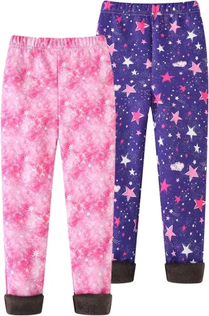 Panegy 2 Pack Girls Fleece Lined Leggings Winter Warm Soft Stretch Pants High Waist Yoga Trousers