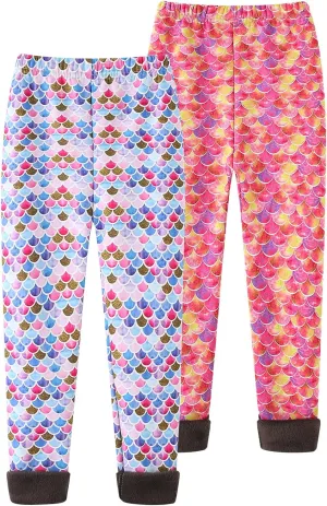 Panegy 2 Pack Girls Fleece Lined Leggings Winter Warm Soft Stretch Pants High Waist Yoga Trousers