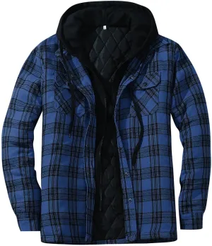 Plaid Hoodies Jackets for Men Loose Long Sleeve Fitted Button Down Lightweight Lined Button Down Padded Jackets Color