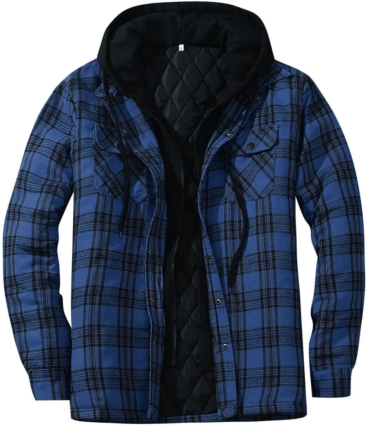 Plaid Hoodies Jackets for Men Loose Long Sleeve Fitted Button Down Lightweight Lined Button Down Padded Jackets Color