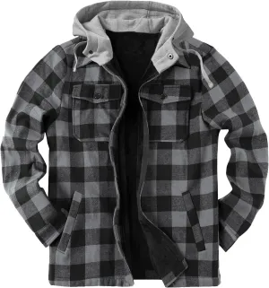 Plaid Hoodies Jackets for Men Relaxed Fit Zip Up Long Sleeve Fleece Lined Casual Plaid Jacket Color Block Stitching Warm