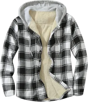 Plaid Hoodies Jackets for Men Relaxed Fit Zip Up Long Sleeve Fleece Lined Casual Plaid Jacket Color Block Stitching Warm