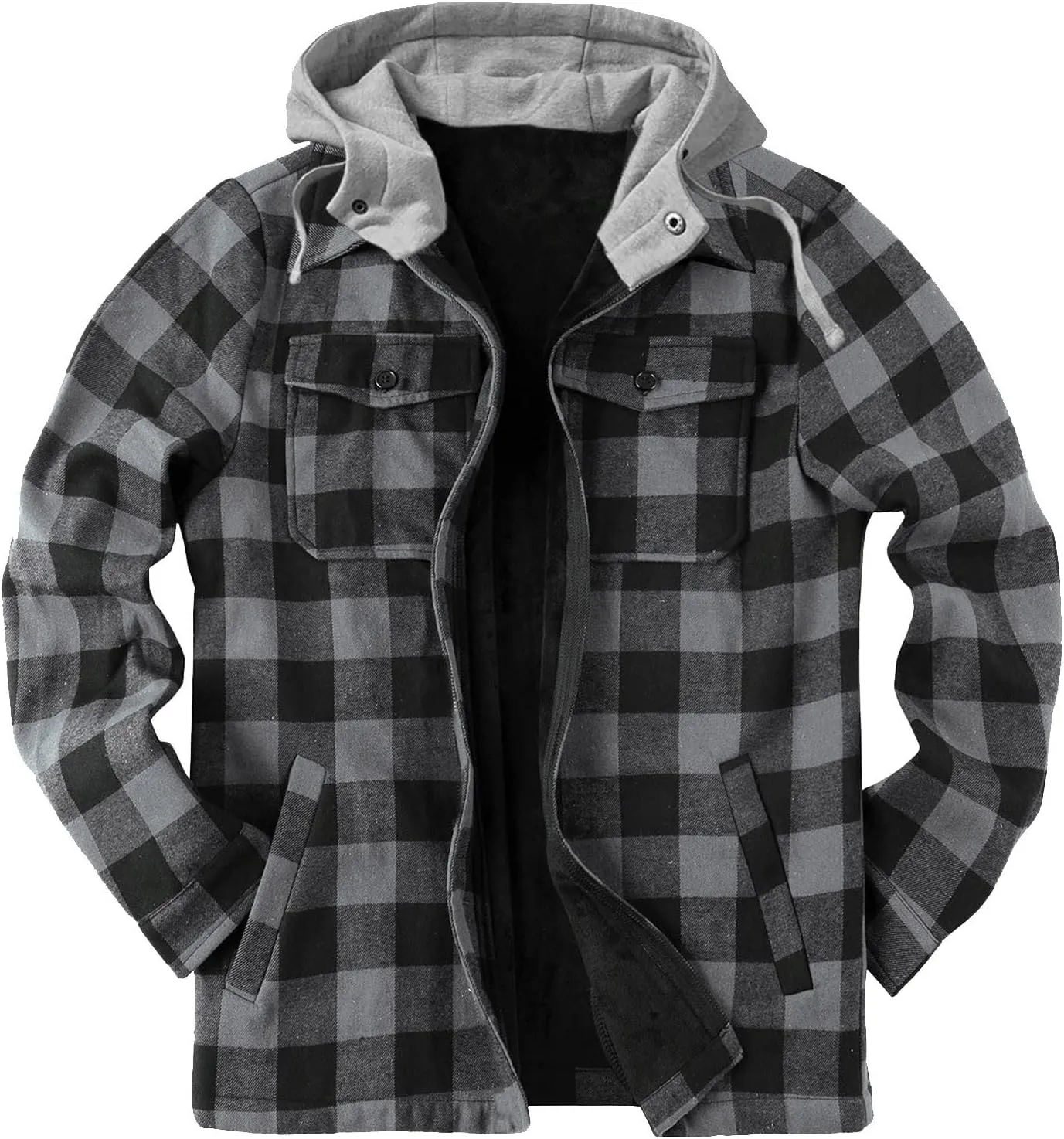 Plaid Hoodies Jackets for Men Relaxed Fit Zip Up Long Sleeve Fleece Lined Casual Plaid Jacket Color Block Stitching Warm