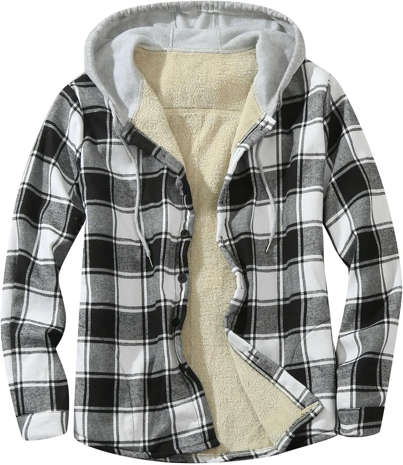 Plaid Hoodies Jackets for Men Relaxed Fit Zip Up Long Sleeve Fleece Lined Casual Plaid Jacket Color Block Stitching Warm