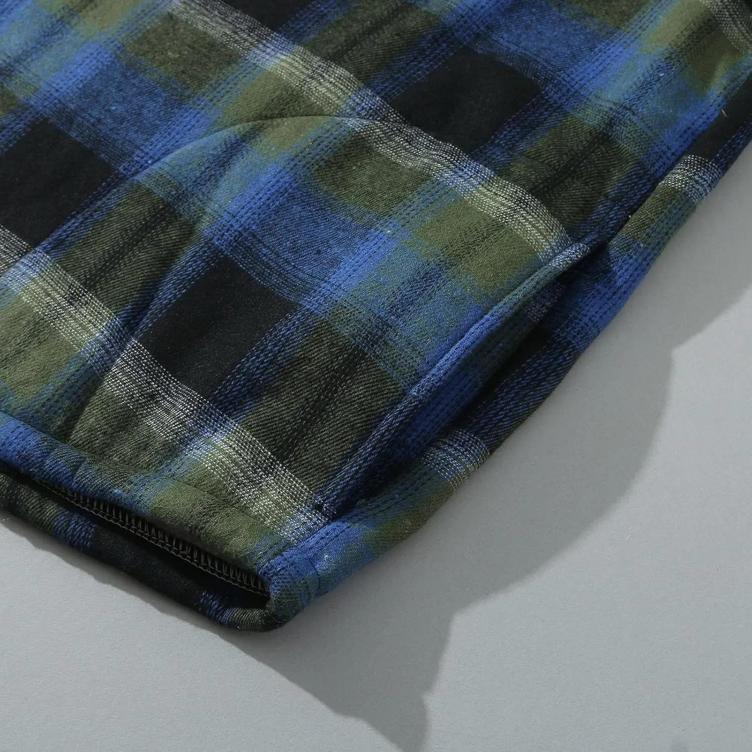 Plaid Hoodies Jackets for Men Relaxed Fit Zip Up Long Sleeve Fleece Lined Casual Plaid Jacket Color Block Stitching Warm