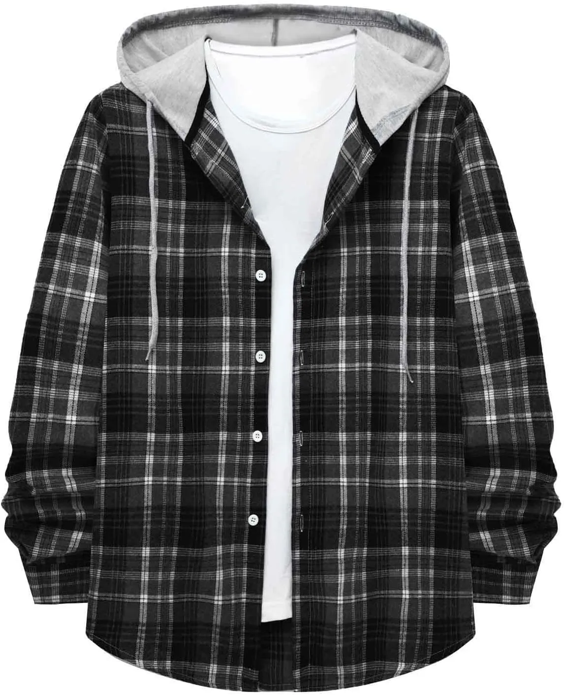 Plaid Hoodies Jackets for Men Relaxed Fit Zip Up Long Sleeve Fleece Lined Casual Plaid Jacket Color Block Stitching