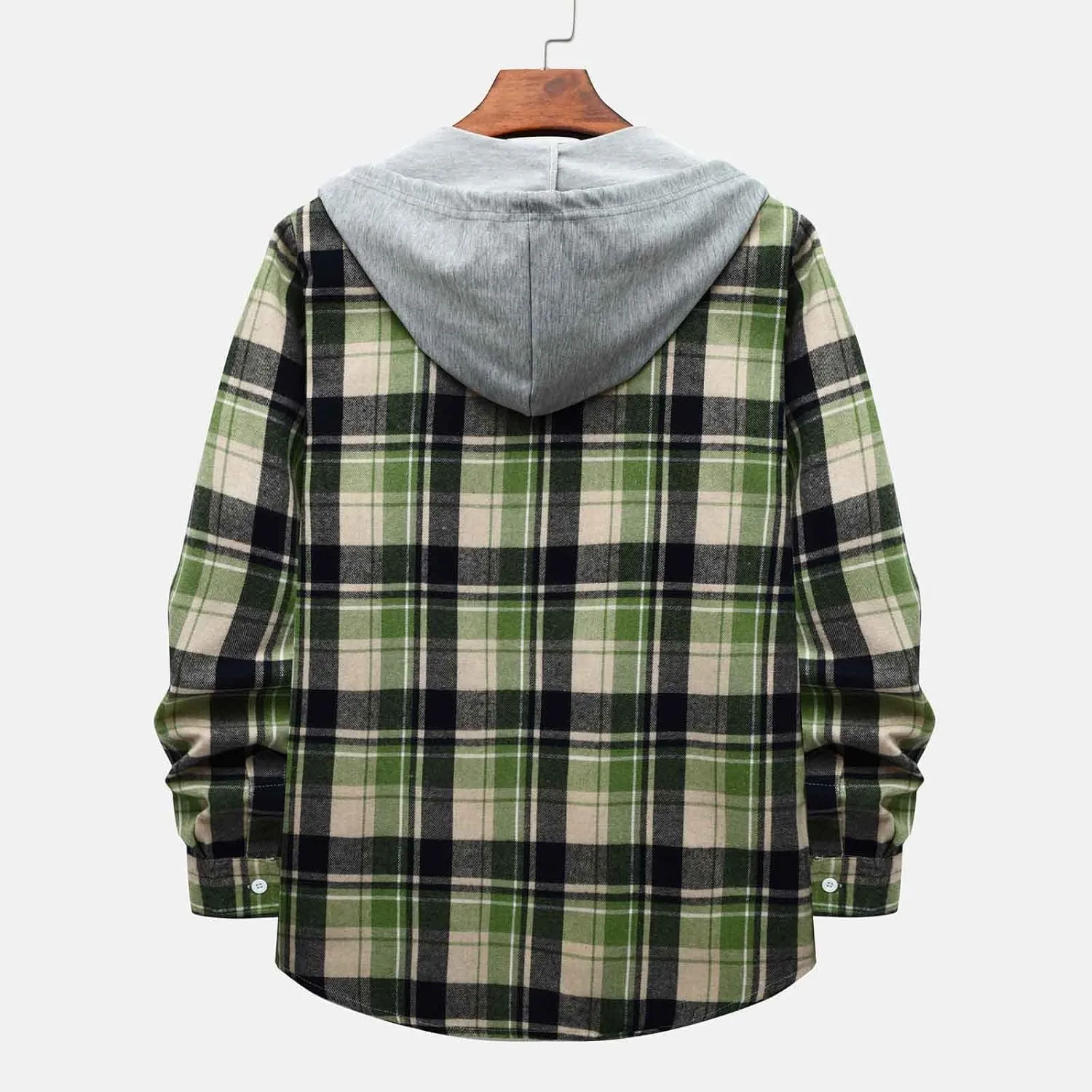 Plaid Hoodies Jackets for Men Relaxed Fit Zip Up Long Sleeve Fleece Lined Casual Plaid Jacket Color Block Stitching